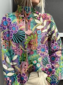 Printed Autumn And Winter New High Neck Long Sleeve Sweaters Women's Clothing (Option: Black Line E127-XXS)