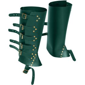 Medieval Renaissance Knight PU Leather Punk Leggings Boots Shoe Cover (Color: Dark Green)