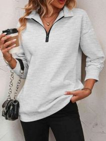 Women's Fashion Half Long-sleeve Zipper Sweatshirt Fashion Pullover (Option: Flower Gray-S)