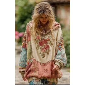 Vintage Hooded Jacket Versatile Lace-up Printed Sweatshirt (Option: Style4-S)