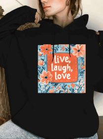 Ladies' Casual Printed Hoodie,Sweatshirt, Fashionable Drawstring Pullover, Suitable For All Seasons, Suitable For Both Men And Women, Simple Desi (Option: Black-L)