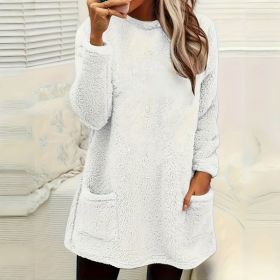 Women's Long Sleeved Pocket Plush Hoodie T-shirt (Option: White-S)