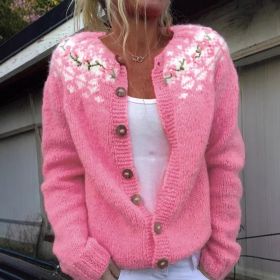 3D Digital Printing Cardigan Knitted Coat (Option: 9065pink-S)