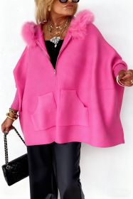 Ins Plush Hooded Cardigan Fashion Warm Pockets Zip-up Knitted Jacket Casual Outerwear Batwing Sleeve Sweater Women's Clothing (Option: Pink-S)