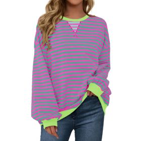 Fisoew Womens Striped Oversized Sweatshirt Color Block Crew Neck Long Sleeve Shirt Casual Loose Pullover Top Y2K Clothes (Option: Pink-L)