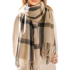 Winter Scarf For Women Oversized Plaid Tassel Shawl Wrap (Option: White)