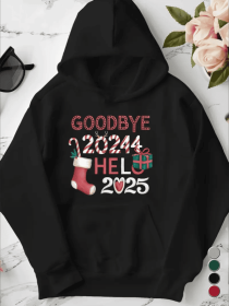 Plus Size Christmas Hoodie For Women,Casual Style, Geometric Pattern,  With Front Pocket, For Fall Winter Season Hooded Sweatshirt (Option: Black-XL)