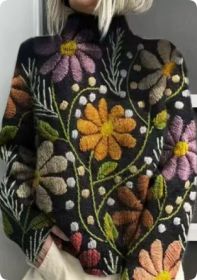 Printed Autumn And Winter New High Neck Long Sleeve Sweaters Women's Clothing (Option: Style 5-L)