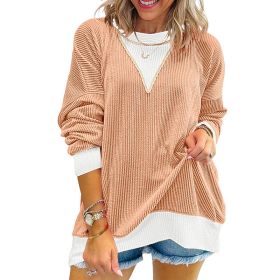 Women's Color Block Pullover - Casual Crewneck Long Sleeve Sweatshirt, Cute Loose Fit Top (Option: Orange-S)