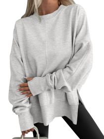 Fashion Casual Round Neck Pullover Loose Sports Long-sleeved Sweater (Option: Gray-S)