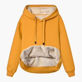 Autumn And Winter Warm Lamb Fleece Pocket Hooded Sports Sweatshirt Jacket For Women (Option: Yellow-S)