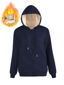 Warm Berber Fleece Pocket Hooded Sweatshirt Coat (Option: Sapphire Blue Thread Zipper-S)