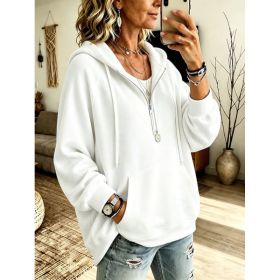 Womens Half-Placket Pullover Corduroy Hoodie (Option: White-S)