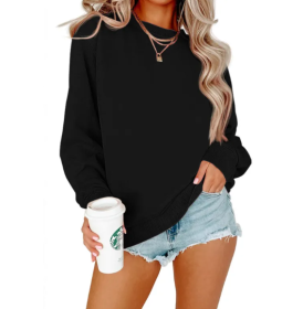 Solid Color Crew Neck Coat Long Sleeve Hoodie (Option: Black-2XL)