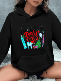 Christmas Dental Crew Graphic Hoodie For Women, Festive Santa & Gifts Print, All-Season Hooded Sweatshirt Comfortable Lightweight Casual Wear (Option: Black-L)