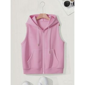 Women's Sleeveless Slim-fit Cardigan Zip Sweater (Option: Pink-2XL)