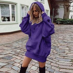 Women's Solid Color Pullover Hooded Loose Fleece Sweater (Option: Purple-S)