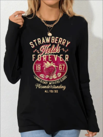Women's Printed Hoodless Long Sleeve Sweatshirt (Option: Black-2XL)