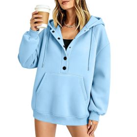 Women's Casual Solid-color Loose-fit Long-sleeve Hooded Sweatshirt With Pockets (Option: Blue-S)