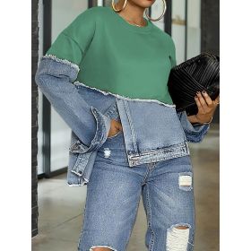 Womens Casual Fashionable Color-blocked Minimalist Top (Option: Green-S)