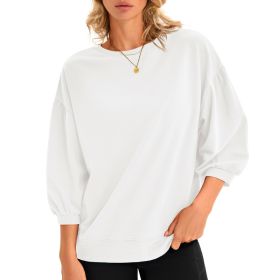 Fisoew Womens Puff Sleeve Sweatshirts Casual Crewneck Sleeve Loose Fit Fall Pullover Tops (Option: White-XL)