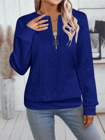 Casual Neckline Long-sleeve Zipper Sweaters Women's Clothing (Option: Blue-S)