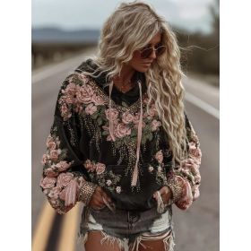 Women's 3D Printed Retro Bohemian Style Hoodie With Floral Floral Print, Loose Fit, Casual, Warm, Sporty, Hooded, Street Style (Option: 1style-XXL)
