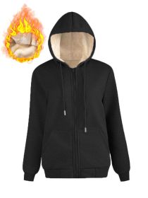 Warm Berber Fleece Pocket Hooded Sweatshirt Coat (Option: Black Thread Zipper-S)