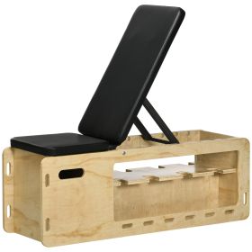 Wooden Workout Bench with Dumbbell Rack and Resistance Bands, Adjustable Incline Weight Bench for Home Gym (Option: Natural wood finish-1150x430x390 mm)