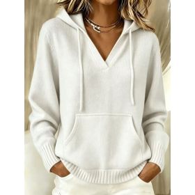 Kangaroo Pocket Knitted Hooded Drawstring Sweatshirt (Option: White-M)