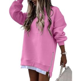 Fall Winter Fashion Stitching Side Zipper Design Pullover Sweater For Women (Option: Pink-M)