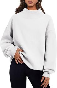 Casual Style Fleece Shirt Thick Half Turtleneck Loose Women's Sweater (Option: White-M)
