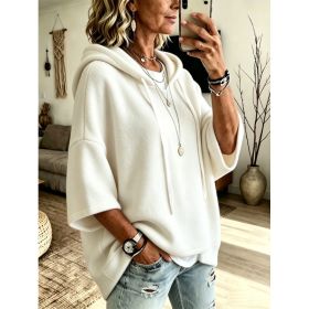 Womens Loose-fitting Hooded Top With Three-quarter Sleeves (Option: White-M)