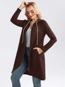 Personality Street Zip Hooded Long Velvet Lining Sweatshirt (Option: Brown-XXL)
