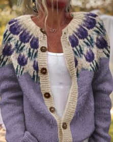 3D Digital Printing Cardigan Knitted Coat (Option: Purple-5XL)