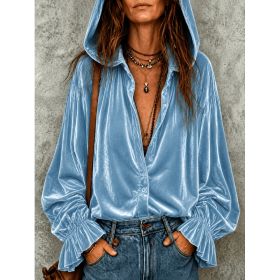 Loose Drawstring Hooded Sweatshirt (Option: Sky Blue-3XL)