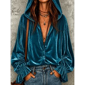 Loose Drawstring Hooded Sweatshirt (Option: Lake green-3XL)