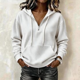 Womens Casual Long-sleeve Hooded Sweatshirt With Pockets And A Zipper (Option: White-3XL)