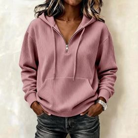 Womens Casual Long-sleeve Hooded Sweatshirt With Pockets And A Zipper (Option: Pink-3XL)