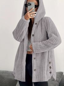 Hooded Loose Plush Coat Women's Regular Sleeve (Option: Light gray-M)