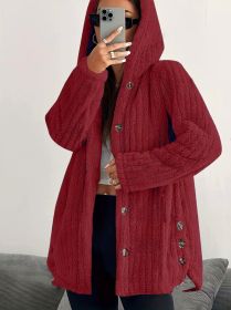 Hooded Loose Plush Coat Women's Regular Sleeve (Option: Red-M)