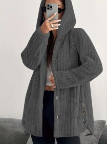 Hooded Loose Plush Coat Women's Regular Sleeve (Option: Dark Gray-M)