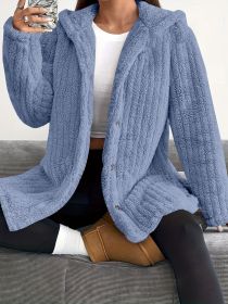 Hooded Loose Plush Coat Women's Regular Sleeve (Option: Blue-M)