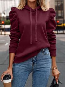 Lapel Hooded Solid Color Long-sleeved Casual Women's Top Sweater (Option: Wine Red-M)