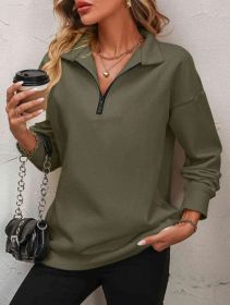 Women's Fashion Half Long-sleeve Zipper Sweatshirt Fashion Pullover (Option: Army Green-M)