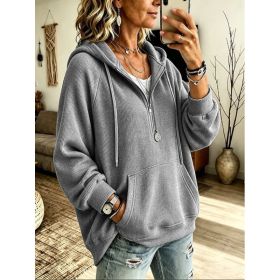 Womens Half-Placket Pullover Corduroy Hoodie (Option: Gray-M)