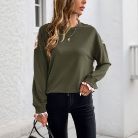 Women's Thin Plaid Stitching Crew Neck Pullover Sweatshirt (Option: Army Green-M)