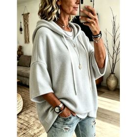 Womens Loose-fitting Hooded Top With Three-quarter Sleeves (Option: Gray-M)
