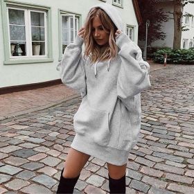 Women's Solid Color Pullover Hooded Loose Fleece Sweater (Option: Gray-M)
