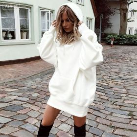 Women's Solid Color Pullover Hooded Loose Fleece Sweater (Option: White-M)